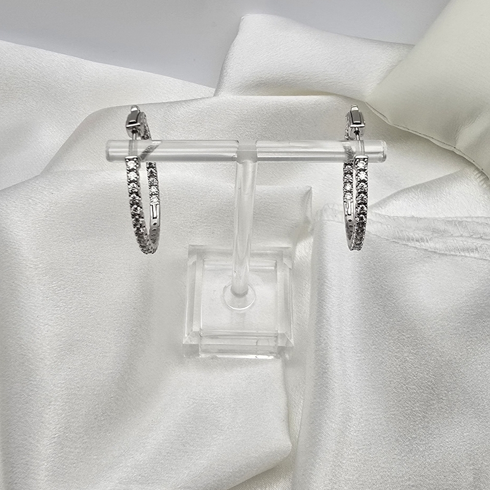 18k White Gold Over Sterling Silver 925 Inside Out Moissanite Hoop Earrings